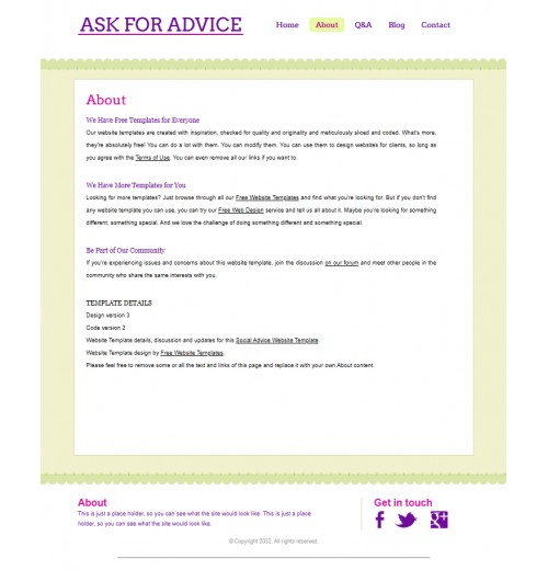 Social advice site template